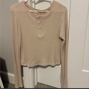 PacSun Beige Ribbed Henley Long Sleeve Top